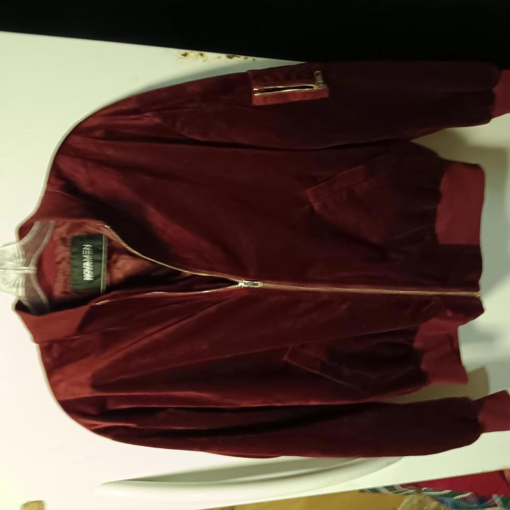 NOVA MEN Burgundy Velvet Varsity Jacket